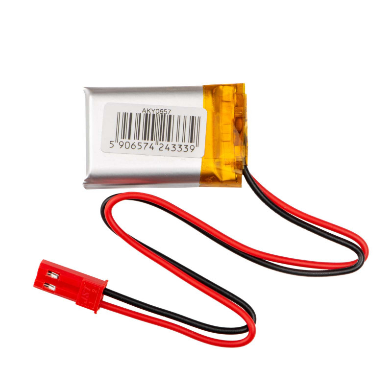Bateria Li-Po Akyga AKY0657 LP752030 3,7 V 300 mAh com PCM, ficha JST 2,54 mm 2 pinos, cabo de 150 mm