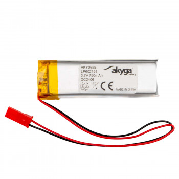 Bateria Li-Po Akyga AKY0655 LP602158 3,7 V 750 mAh com PCM, ficha JST 2,54 mm 2 pinos, cabo de 150 mm