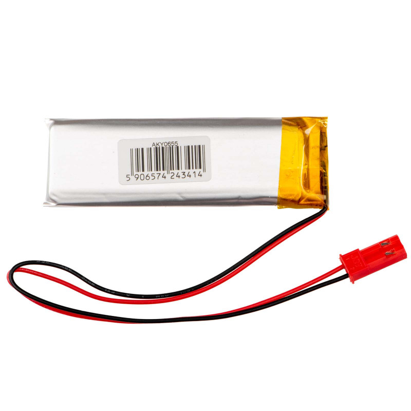 Bateria Li-Po Akyga AKY0655 LP602158 3,7 V 750 mAh com PCM, ficha JST 2,54 mm 2 pinos, cabo de 150 mm