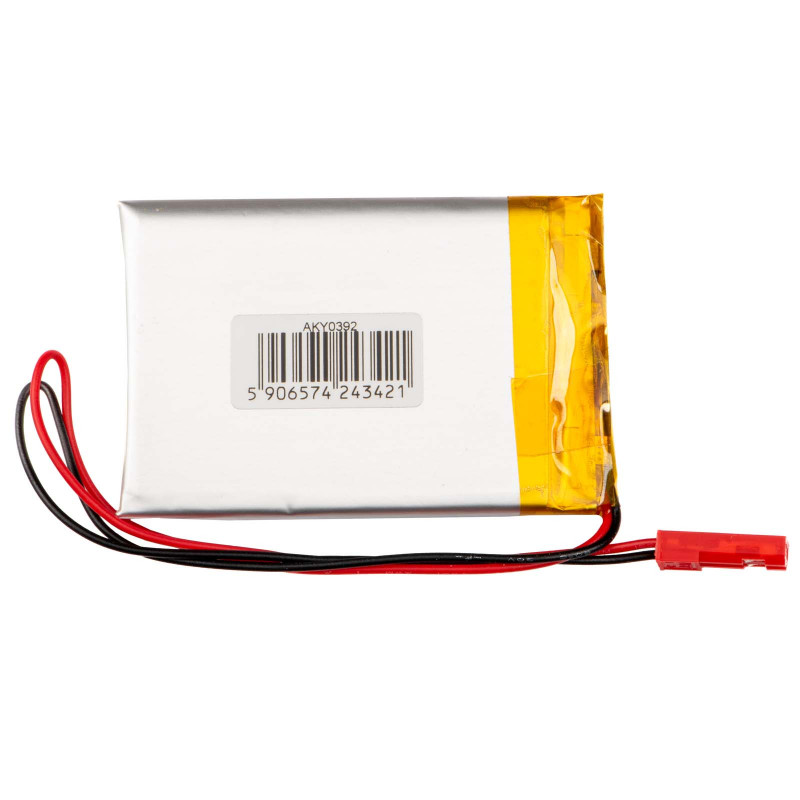 Bateria Li-Po Akyga AKY0392 LP453350 3,7 V 800 mAh com PCM, ficha JST 2,54 mm 2 pinos, cabo de 150 mm