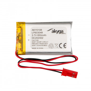 Bateria Li-Po Akyga AKY0108 LP603048 3,7 V 850 mAh com PCM, ficha JST 2,54 mm 2 pinos, cabo de 150 mm