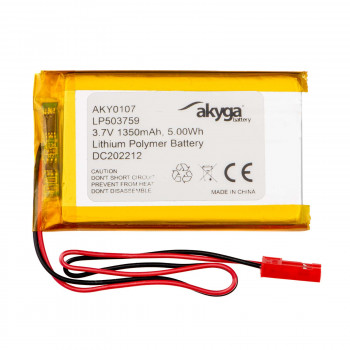 Bateria Li-Po Akyga AKY0107 LP503759 3,7 V 1350 mAh com PCM, ficha JST 2,54 mm 2 pinos, cabo de 150 mm