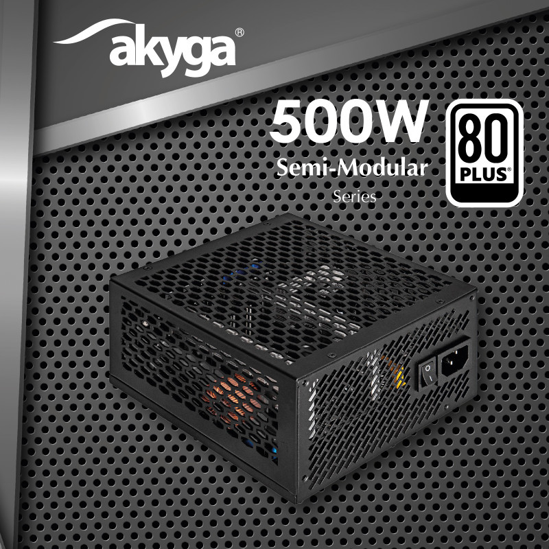Akyga AK-FL-500 fonte de alimentação ATX sem ventoinha 500 W, totalmente modular, 80 PLUS, APFC