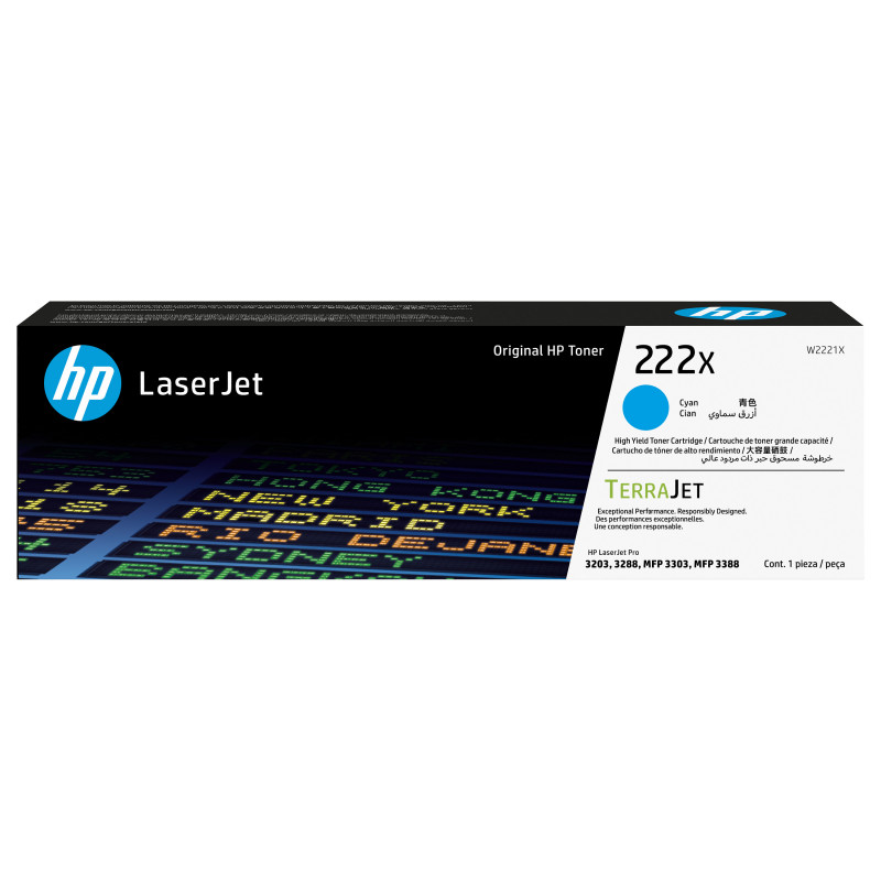 HP 222X W2221X cartucho de toner LaserJet original de alto rendimento, ciano, até 2.500 páginas