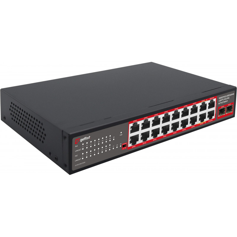 Switch PoE Getfort GF-220G-16P-240, 16 x GE PoE + 2 x GE + 2 x SFP, 240 W
