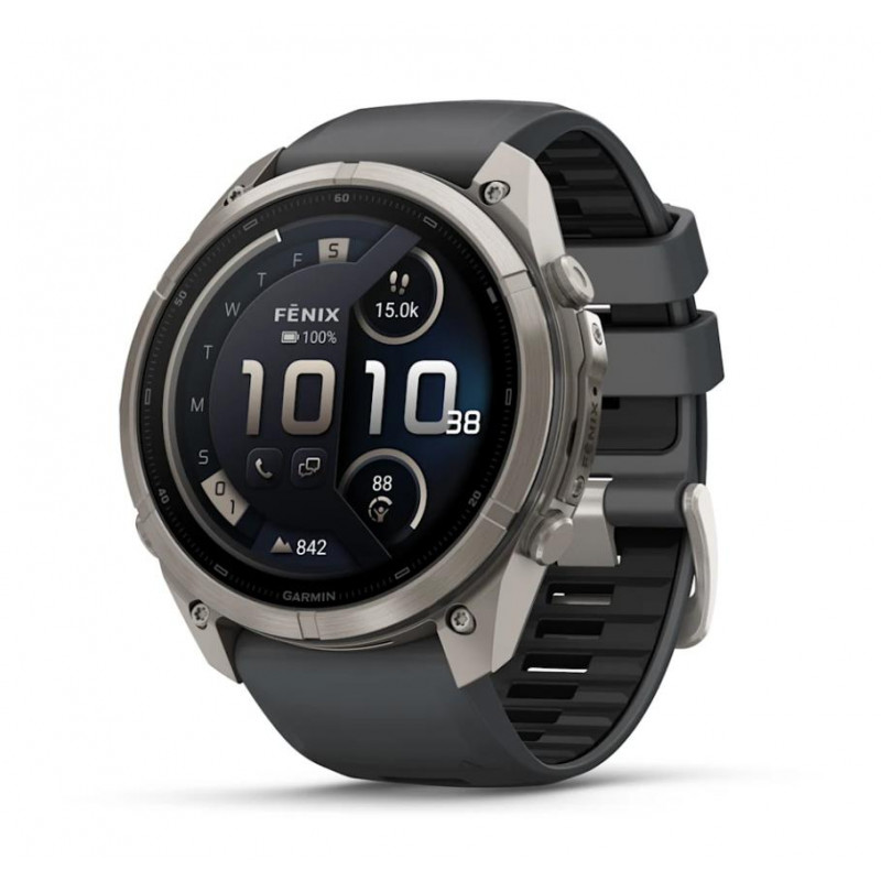 Smartwatch Garmin Fenix 9 Pro inReach, 51 mm, caixa de titânio, bracelete de silicone grafite/preto