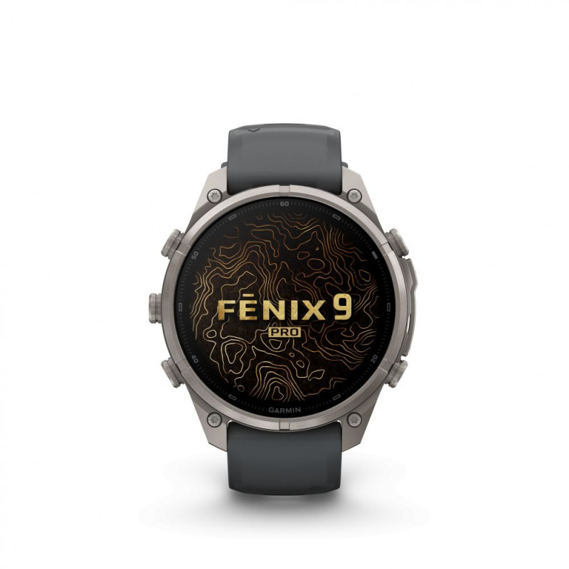 Smartwatch Garmin Fenix 9 Pro, 47 mm, caixa de titânio, bracelete de silicone grafite/preto