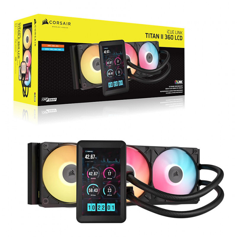 Corsair iCUE LINK TITAN II 360 RX LCD refrigeração líquida all-in-one, 360 mm, RGB, preto, CW-9061045-WW