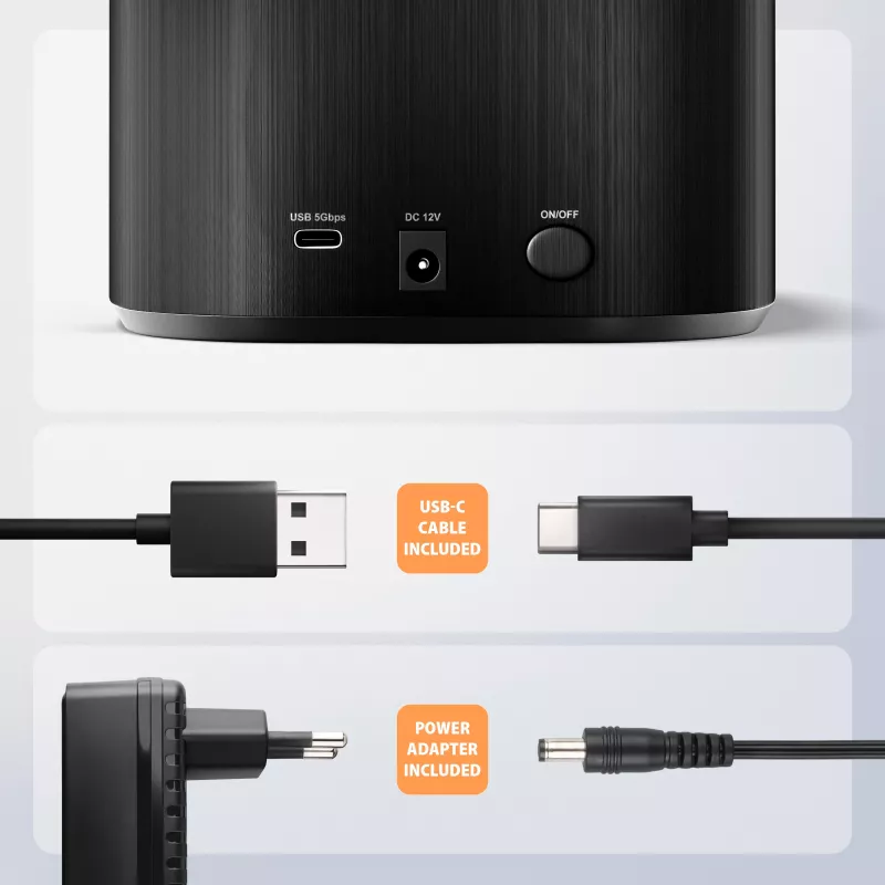 Axagon ADSA-SC estação de acoplamento para discos SATA de 2,5/3,5 polegadas, USB-C 5 Gbps, com função de clonagem