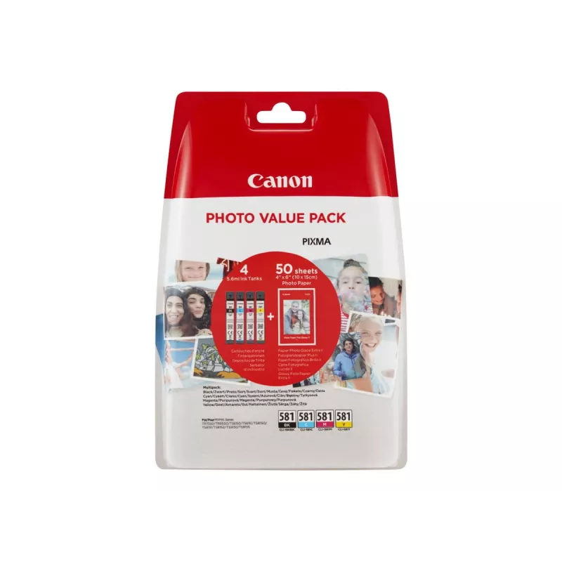 Canon CLI-581 C/M/Y/BK cartuchos de tinta Photo Value Pack (4 un.) com papel fotográfico