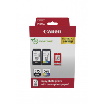 Canon PG-575/CL-576 Photo Value Pack, cartuchos de tinta preto + cor (2 un.) com papel fotográfico
