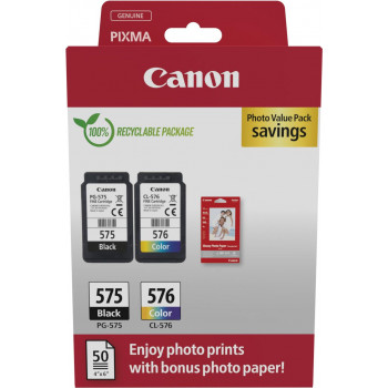 Canon PG-575/CL-576 Photo Value Pack, cartuchos de tinta preto + cor (2 un.) com papel fotográfico