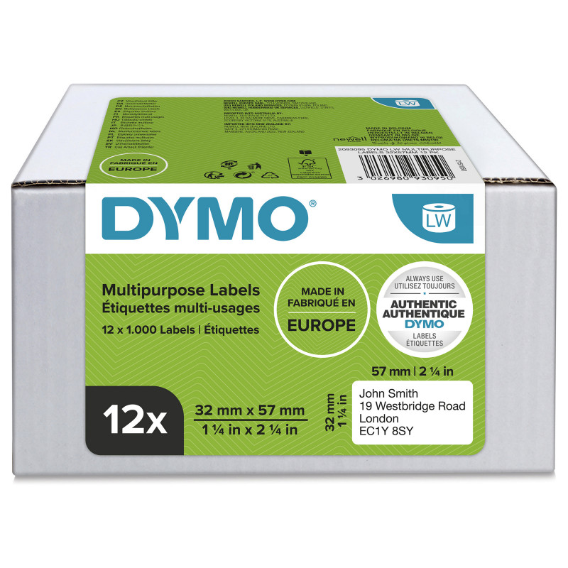 DYMO 2093095 etiquetas multiusos LabelWriter, 32 x 57 mm, 12 rolos, brancas