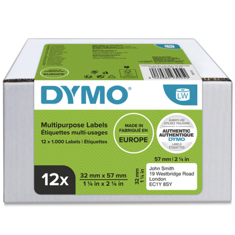 DYMO 2093095 etiquetas multiusos LabelWriter, 32 x 57 mm, 12 rolos, brancas