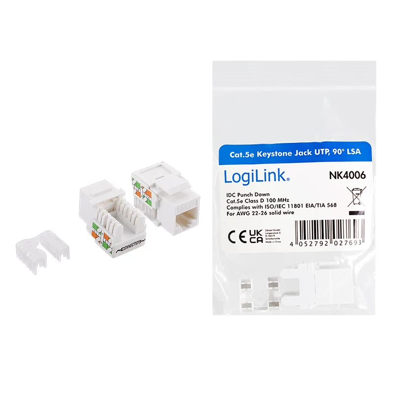 LogiLink NK4006 módulo keystone RJ45, Cat.5e UTP, ligação por deslocamento 90°, branco