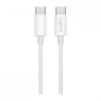 LogiLink CU0341 cabo USB 2.0 Type-C, C/M para C/M, 480 Mbps, 60 W, nylon, branco, 1 m