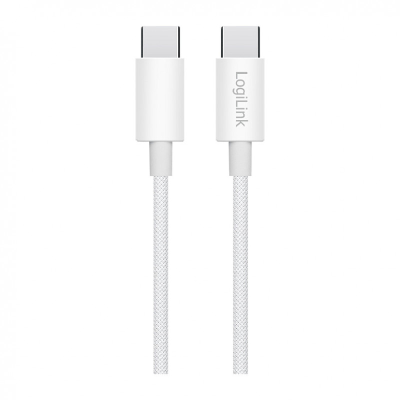 LogiLink CU0341 cabo USB 2.0 Type-C, C/M para C/M, 480 Mbps, 60 W, nylon, branco, 1 m