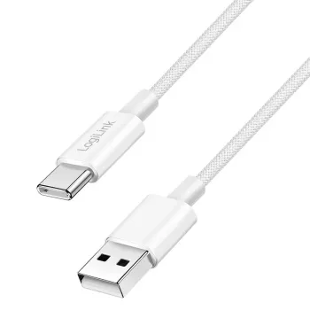 LogiLink CU0319 cabo USB 2.0 Type-C, A/M para C/M, 480 Mbps, 60 W, nylon, branco, 0,15 m