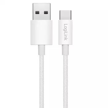 LogiLink CU0319 cabo USB 2.0 Type-C, A/M para C/M, 480 Mbps, 60 W, nylon, branco, 0,15 m
