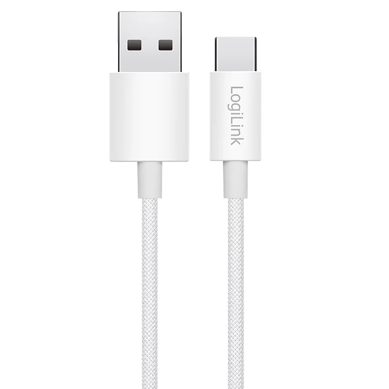 LogiLink CU0319 cabo USB 2.0 Type-C, A/M para C/M, 480 Mbps, 60 W, nylon, branco, 0,15 m