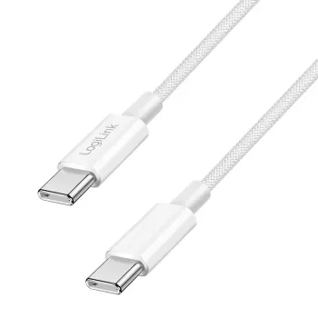 LogiLink CU0339 cabo USB 2.0 Type-C, C/M para C/M, 480 Mbps, 60 W, nylon, branco, 0,15 m