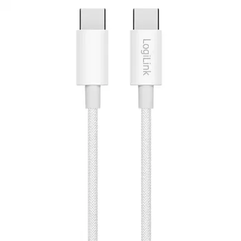 LogiLink CU0339 cabo USB 2.0 Type-C, C/M para C/M, 480 Mbps, 60 W, nylon, branco, 0,15 m