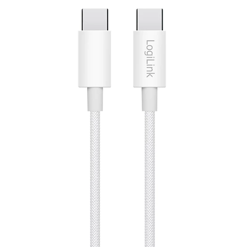 LogiLink CU0339 cabo USB 2.0 Type-C, C/M para C/M, 480 Mbps, 60 W, nylon, branco, 0,15 m