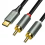 LogiLink CUA0140 cabo USB 2.0 Type-C para 2x RCA, áudio estéreo, alumínio, preto/prateado, 1 m
