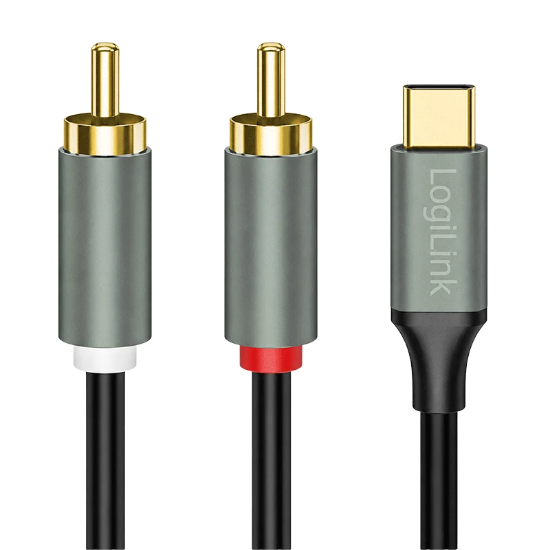 LogiLink CUA0140 cabo USB 2.0 Type-C para 2x RCA, áudio estéreo, alumínio, preto/prateado, 1 m