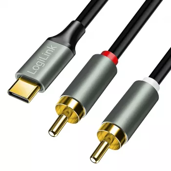 LogiLink CUA0141 cabo USB 2.0 Type-C para 2x RCA, áudio estéreo, alumínio, preto/prateado, 1,5 m