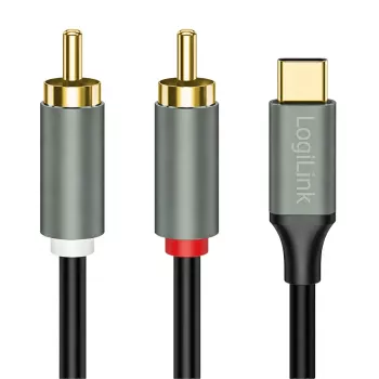 LogiLink CUA0141 cabo USB 2.0 Type-C para 2x RCA, áudio estéreo, alumínio, preto/prateado, 1,5 m