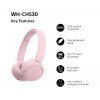 Sony WH-CH530 auscultadores Bluetooth supra-auriculares com microfone, redução de ruído, rosa