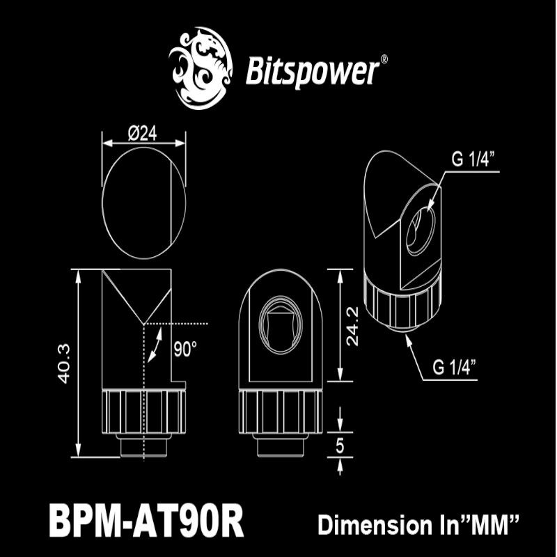 Bitspower Artemis BPM-AT90R-SL ligação giratória a 90°, prateado jateado