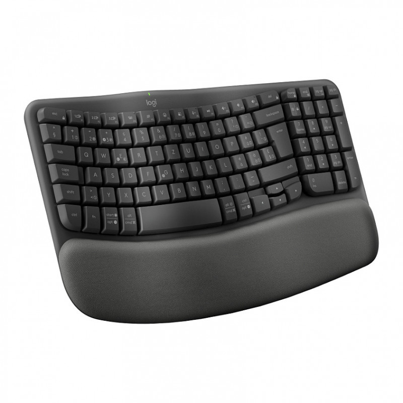 Logitech Wave Keys 920-012289 teclado ergonómico sem fios, 2,4 GHz / Bluetooth, disposição suíça (CH), grafite