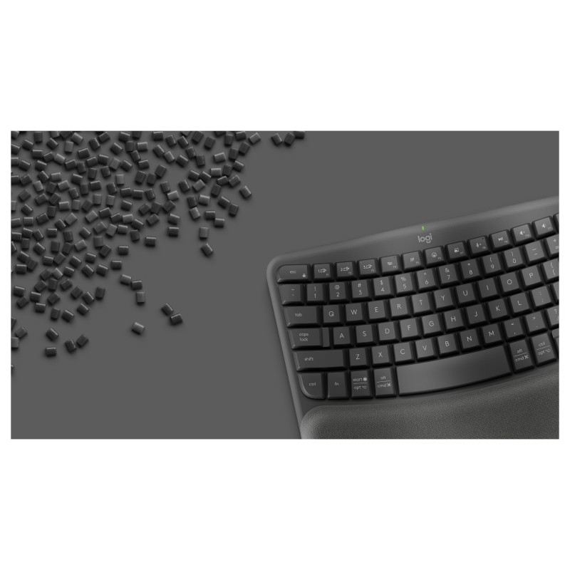 Logitech Wave Keys 920-012289 teclado ergonómico sem fios, 2,4 GHz / Bluetooth, disposição suíça (CH), grafite