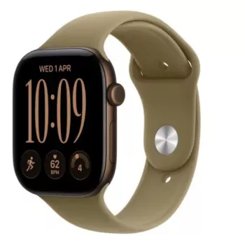 Apple Watch Series 12 relógio inteligente, GPS + Cellular, 42 mm, caixa de alumínio em bronze escuro, bracelete desportiva verde-oliva S/M