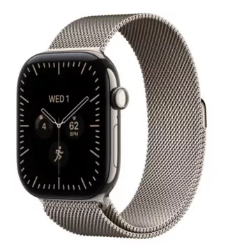 Apple Watch Series 12 relógio inteligente, GPS + Cellular, 42 mm, caixa de titânio natural, bracelete milanesa natural