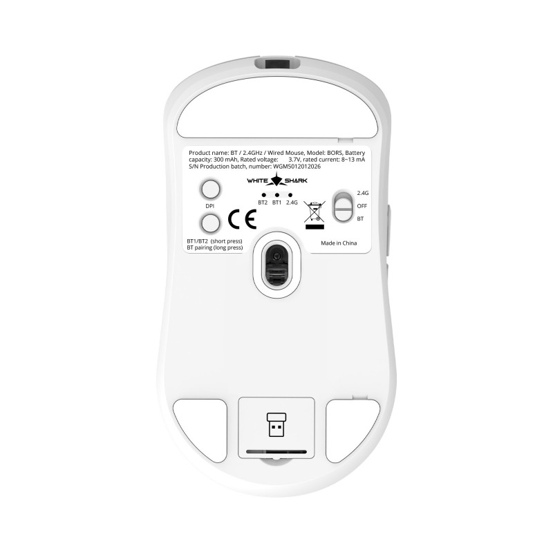 White Shark BORS-W WGM-5021 rato para jogos sem fios, 12000 DPI, preto