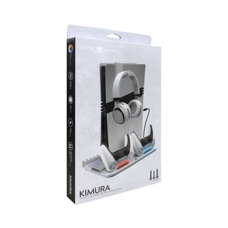White Shark KIMURA PRO PS5 base de arrefecimento com 2 estações de carregamento, branca