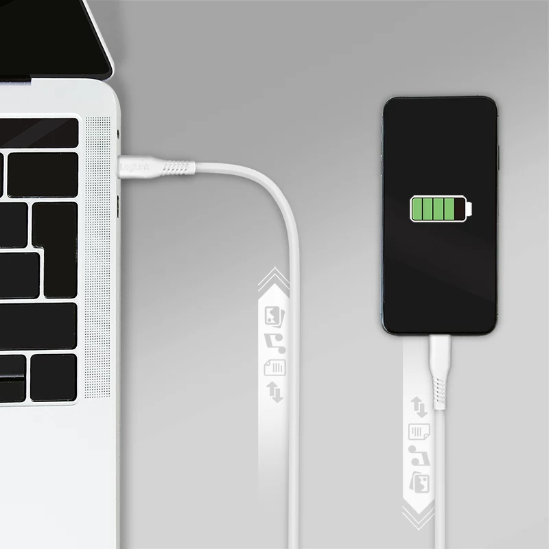 LogiLink CU0244 cabo USB 2.0 USB-C para Micro-USB, 480 Mbps, 12 W, branco, 2 m