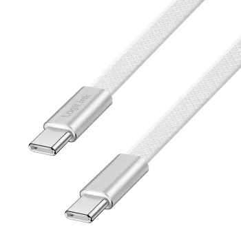 LogiLink CU0445 cabo plano USB 2.0 USB-C para USB-C, entrançado, 480 Mbps, 60 W, branco, 1 m