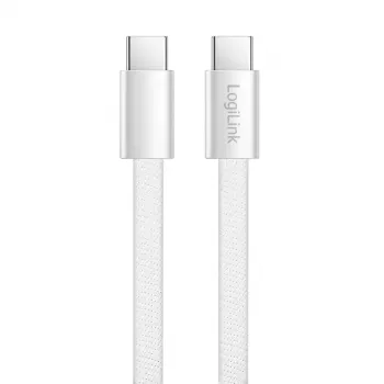 LogiLink CU0445 cabo plano USB 2.0 USB-C para USB-C, entrançado, 480 Mbps, 60 W, branco, 1 m