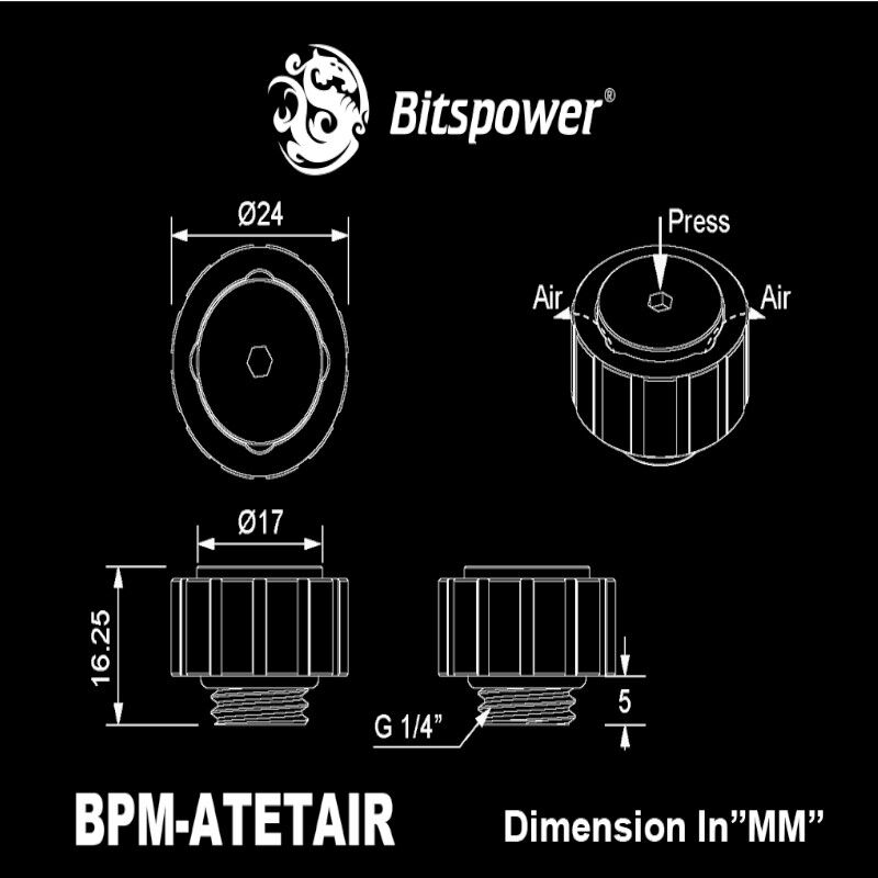 Bitspower Artemis BPM-ATETAIR-SL purgador de ar manual, rosca macho G1/4″, prateado jateado