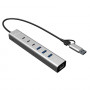 i-tec CAHUBMETAL6LANPD hub USB-C/USB-A em metal, 6 portas, Gigabit LAN, Power Delivery 85 W, prateado