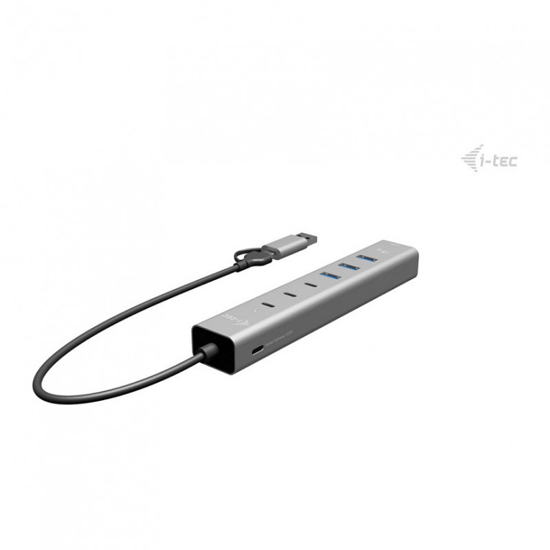 i-tec CAHUBMETAL6LANPD hub USB-C/USB-A em metal, 6 portas, Gigabit LAN, Power Delivery 85 W, prateado