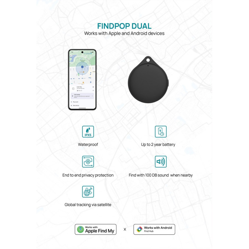 XD Design Connects Findpop Dual localizador, Apple e Android Find, IPX5, P301.1701