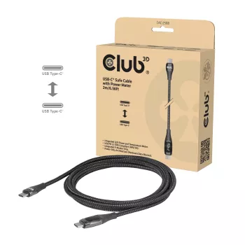 Club 3D CAC-2508 cabo de carregamento USB-C de segurança, 240 W, com ecrã de carregamento, macho/macho, 2 m