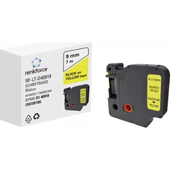 Renkforce RF-LT-D40918 fita para etiquetas, substitui DYMO D1 40918, 9 mm, amarela com texto preto, 7 m