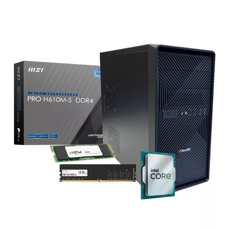 Computador de secretária PCBUiLDER HOME MASTER, Intel Core i3-14100, 8 GB DDR4, SSD M.2 NVMe de 480 GB, Windows 11 Home