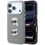 Karl Lagerfeld KF003253 capa Saffiano com Karl & Choupette Heads Pins e logótipo para iPhone 18 Pro / 17 Pro, cinzenta